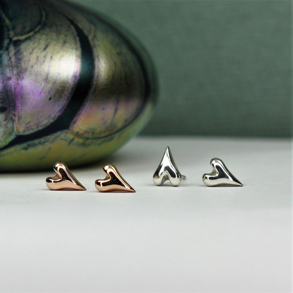 9ct Gold and Sterling silver heart stud earrings 