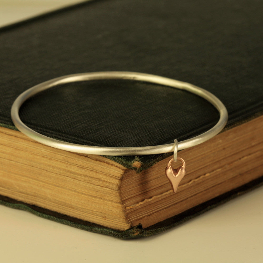 9ct gold heart silver bangle