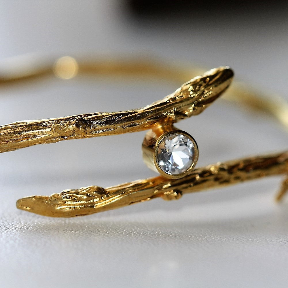 white topaz gold twig designer bangle