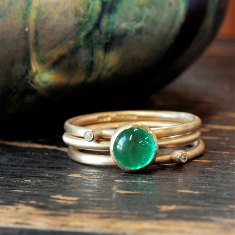 Emerald Birthstone Gold Midi Stacking Ring Set
