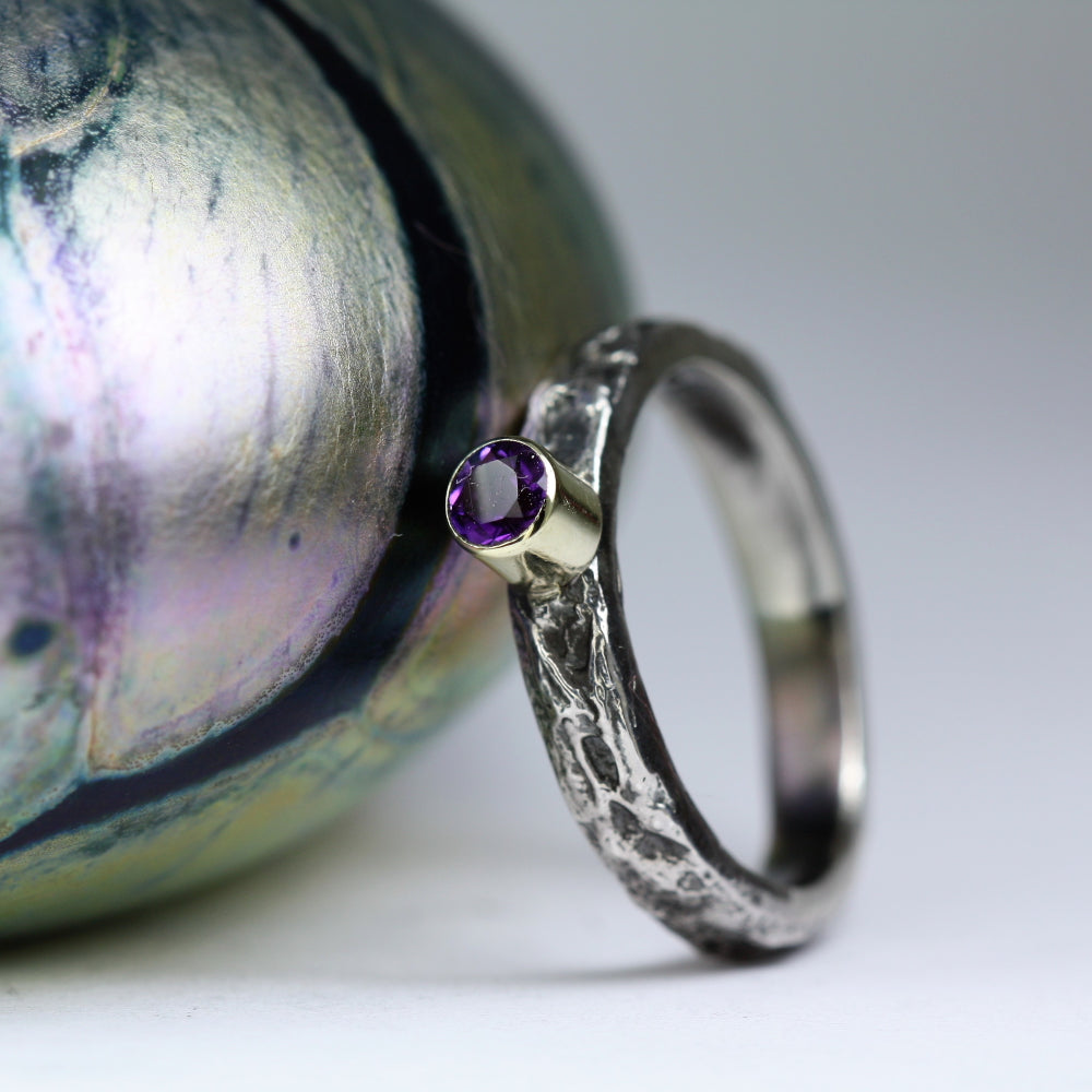 Amethyst silver and gold treasure ring