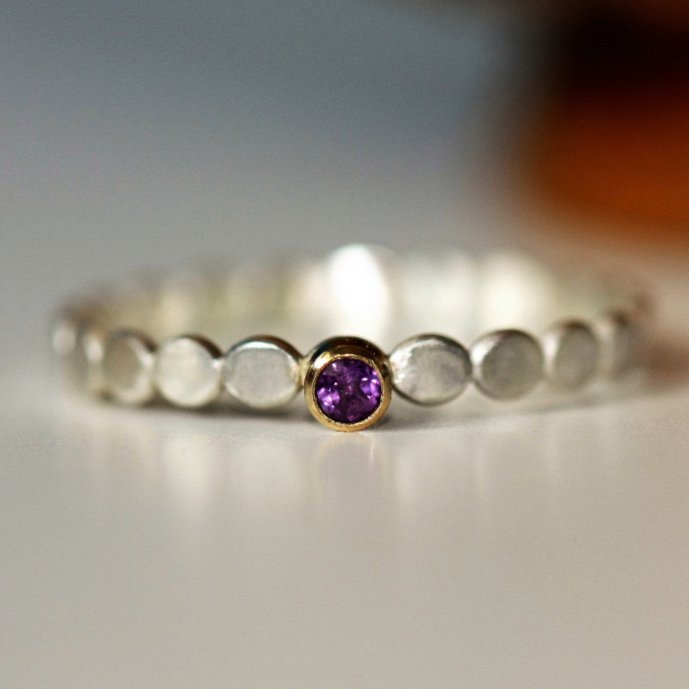 Amethyst birthstone February silver and gold slim ring