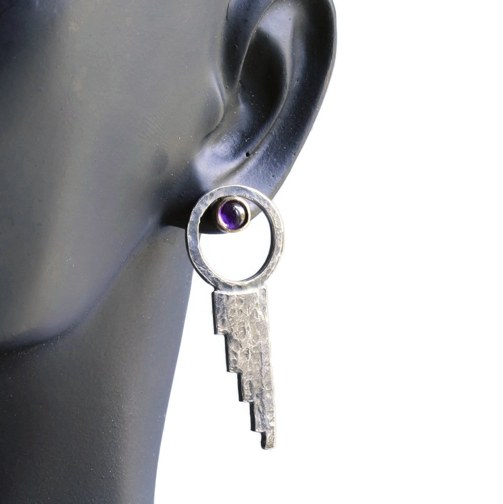 Amethyst silver and gold designer waterfall earrings