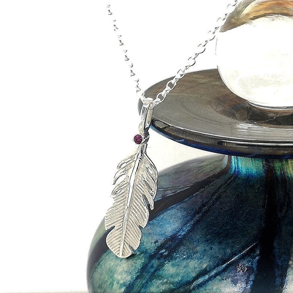 Pink Tourmaline Birthstone Feather necklace
