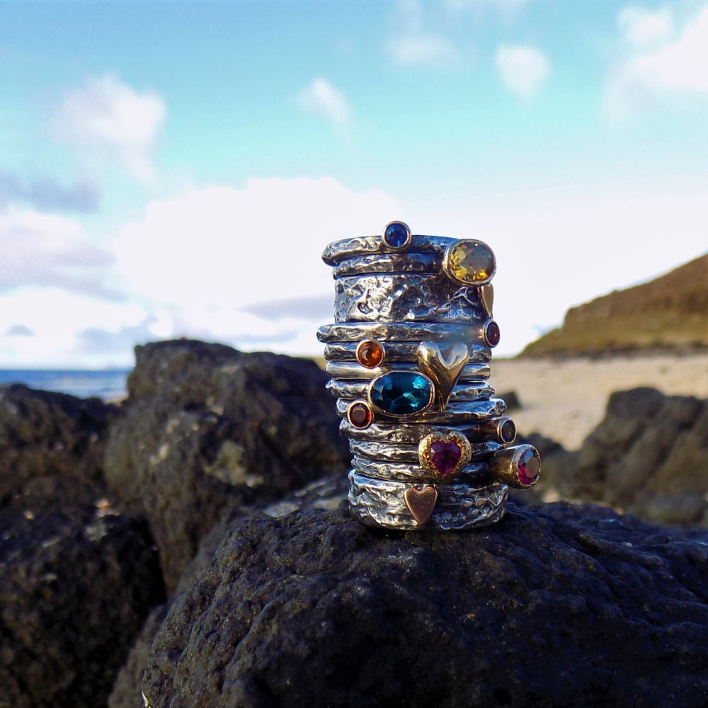 Stackable gemstone treasure rings