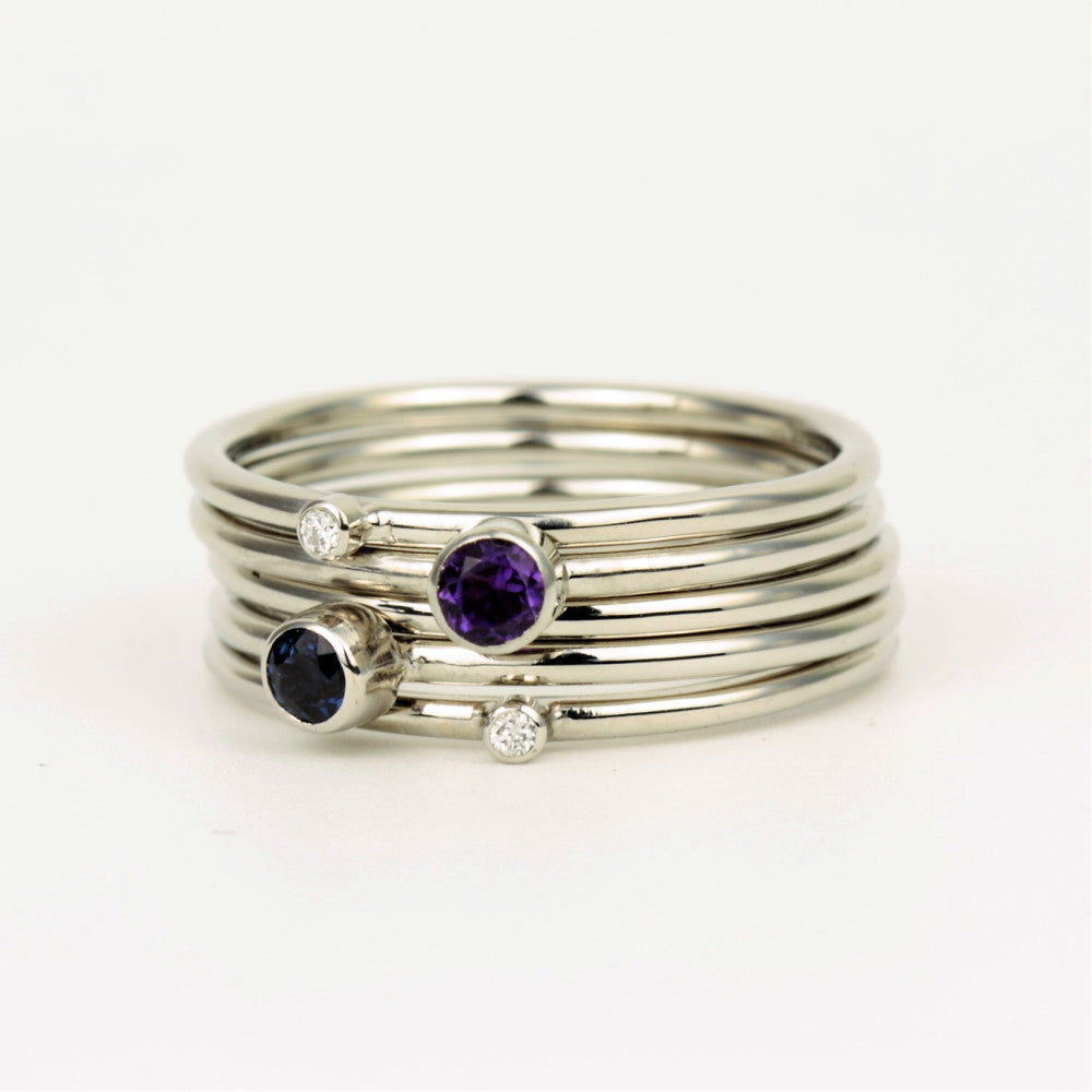 Unique Platinum Gemstone and Diamond Stacking Ring