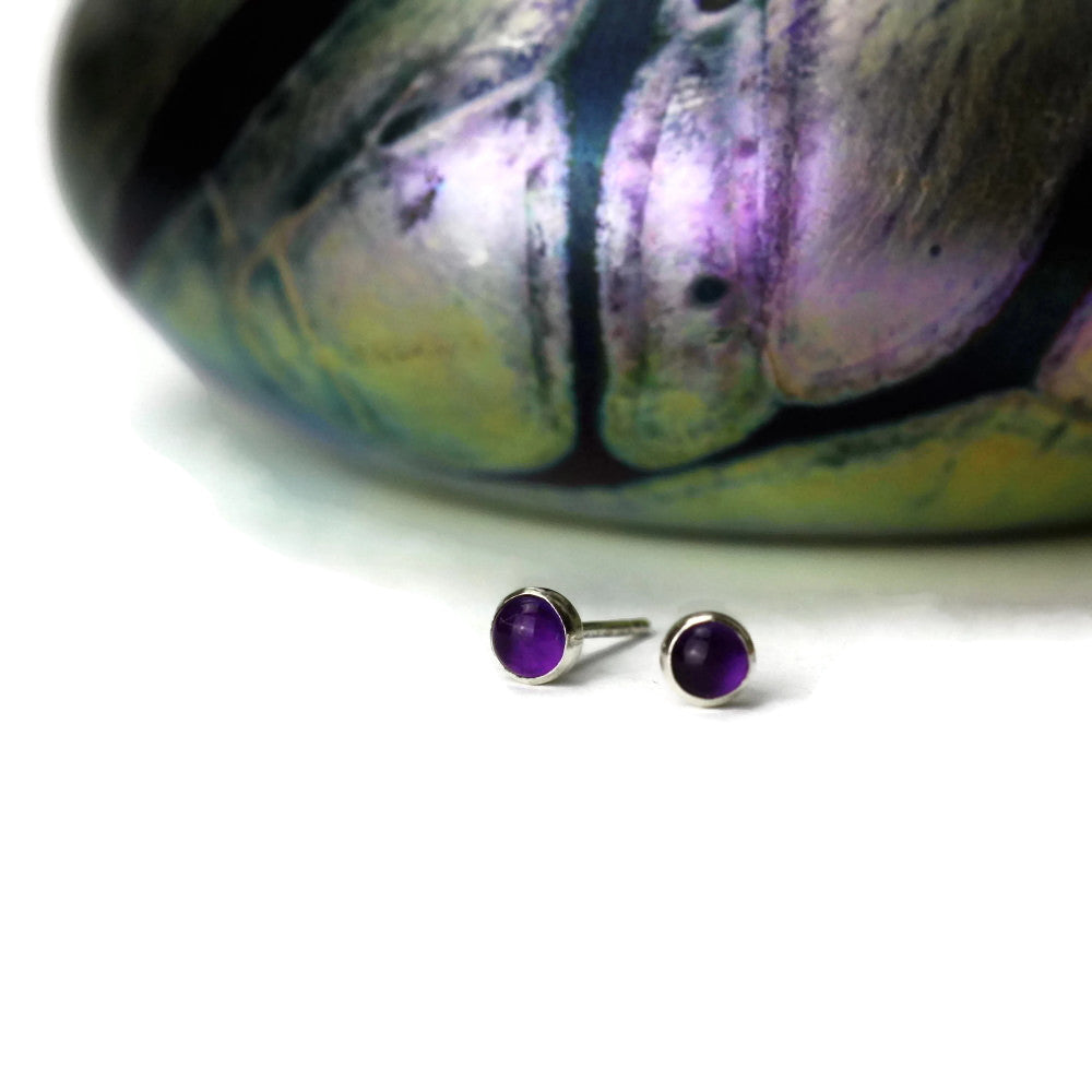 Gypsy Amethyst handmade Silver Studs
