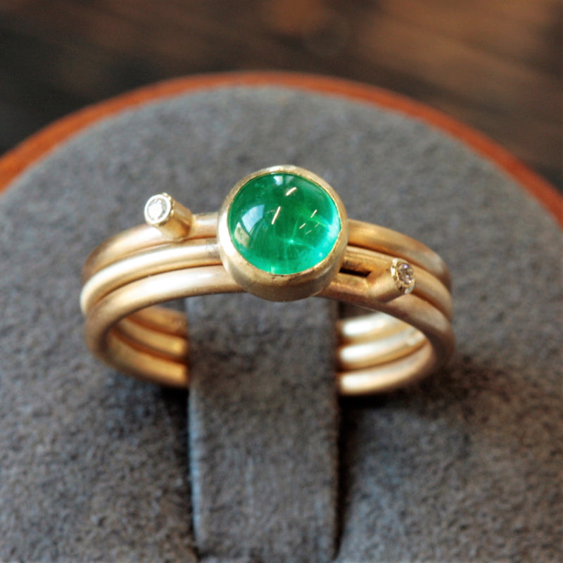 Emerald Birthstone Gold Midi Stacking Ring Set