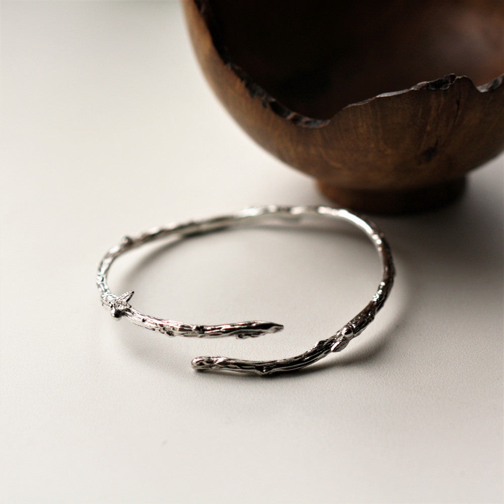 unusual silver twig branch bangle