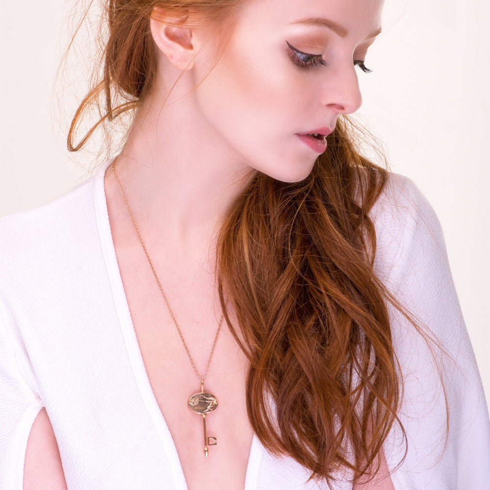 Long silver and gold star contemporary fairy key necklace 