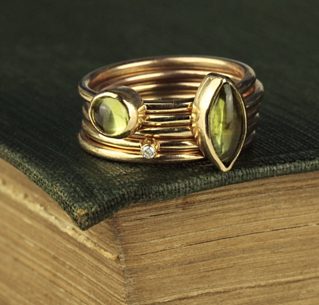 Marquise Peridot and Diamond Stacking ring