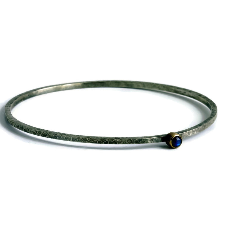 rustic blossom silver and gold hammered labradorite handmade bangle