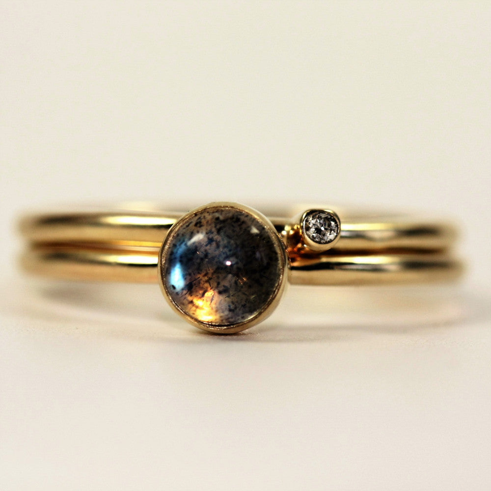 Labradorite and diamond stacking ring set
