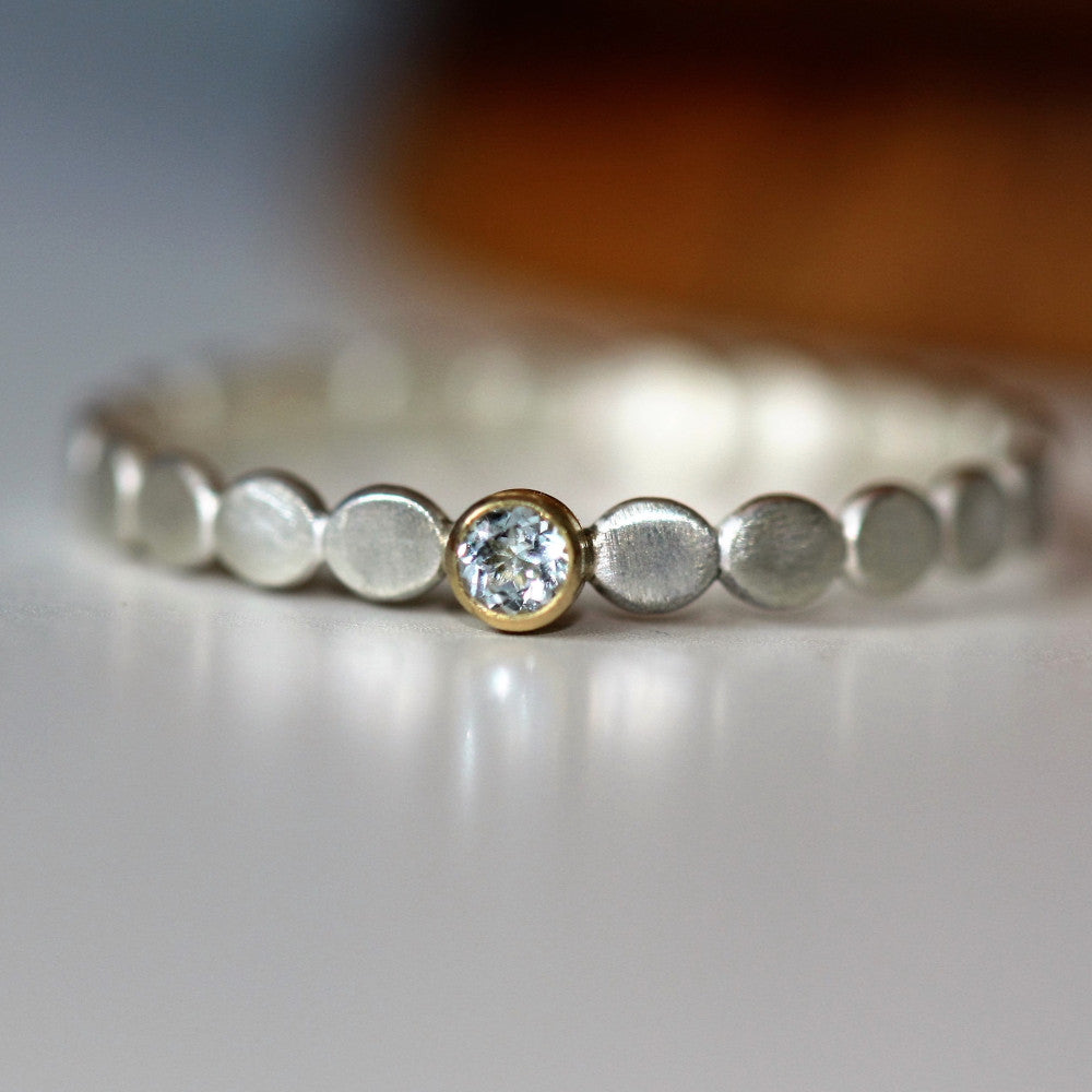 Aquamarine March birthstone silver and gold ring