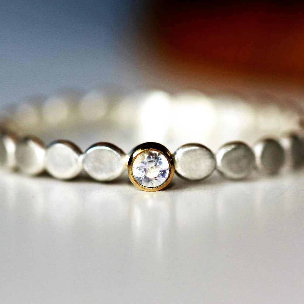 Moonstone June birthstone silver and gold dainty ring