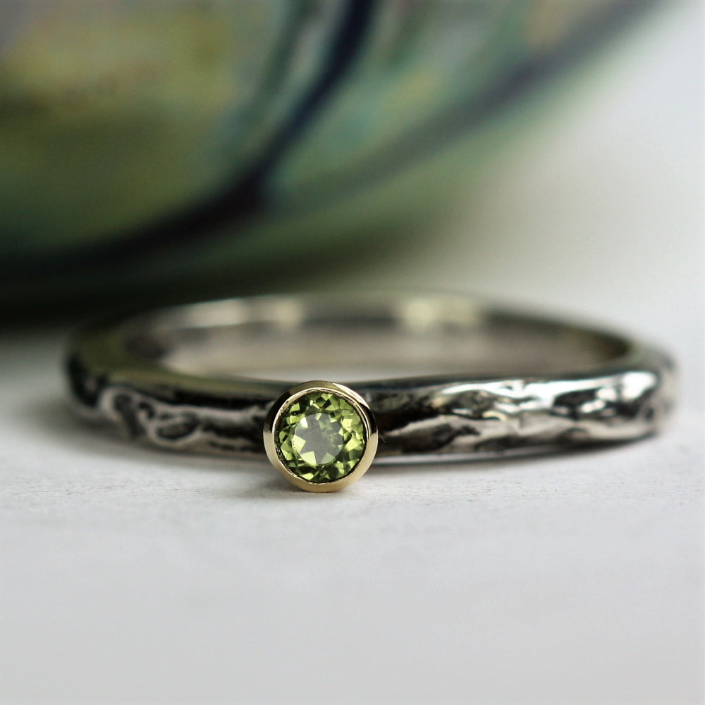 unusual Peridot birthstone stackable ring