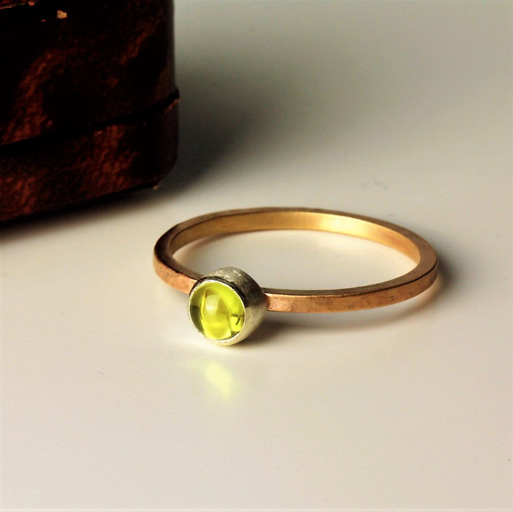 Peridot silver and gold handmade birthstone ring