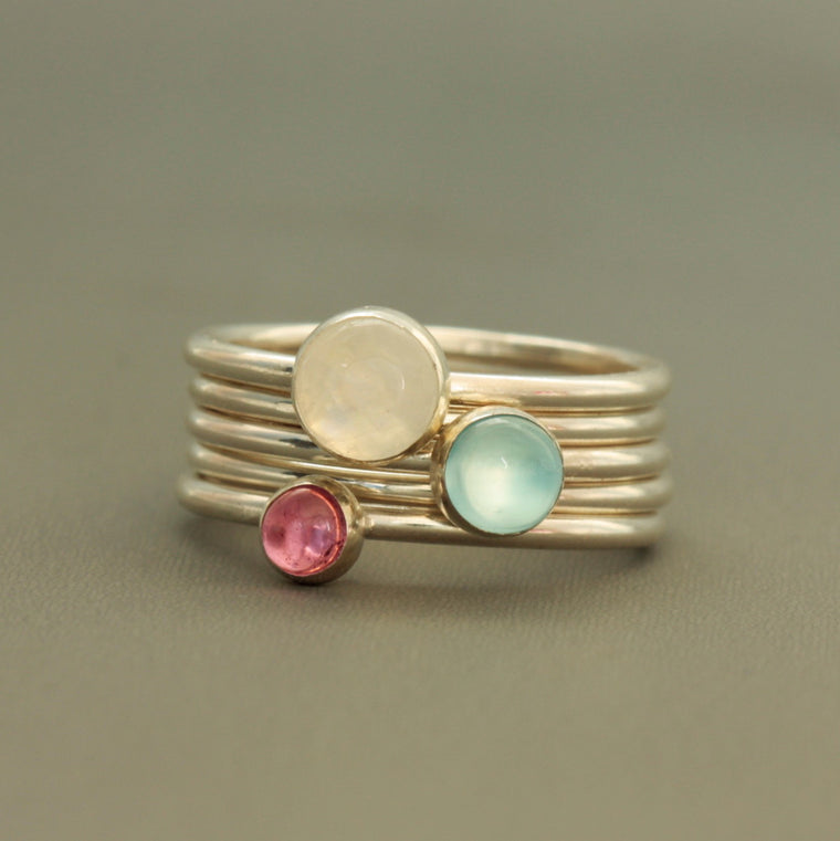 Sweat Pea sterling silver gemstone stacking ring set