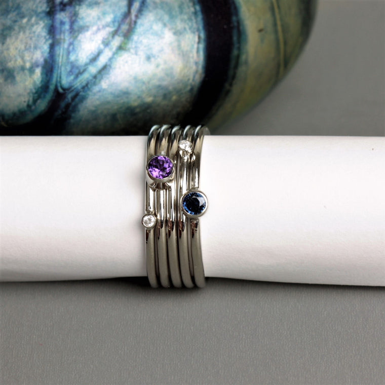 Designer handmade Platinum Birthstone Stacking Rings