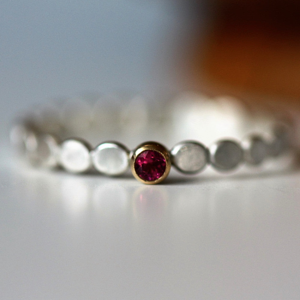 Rhodolite garnet Birthstone pebble ring for January