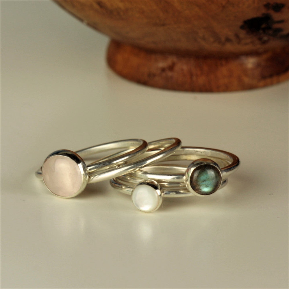 designer gemstone sterling silver stacking rings