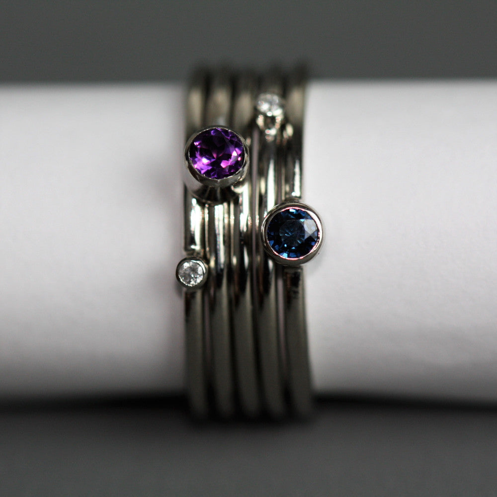Handmade Platinum Birthstone Stacking Rings