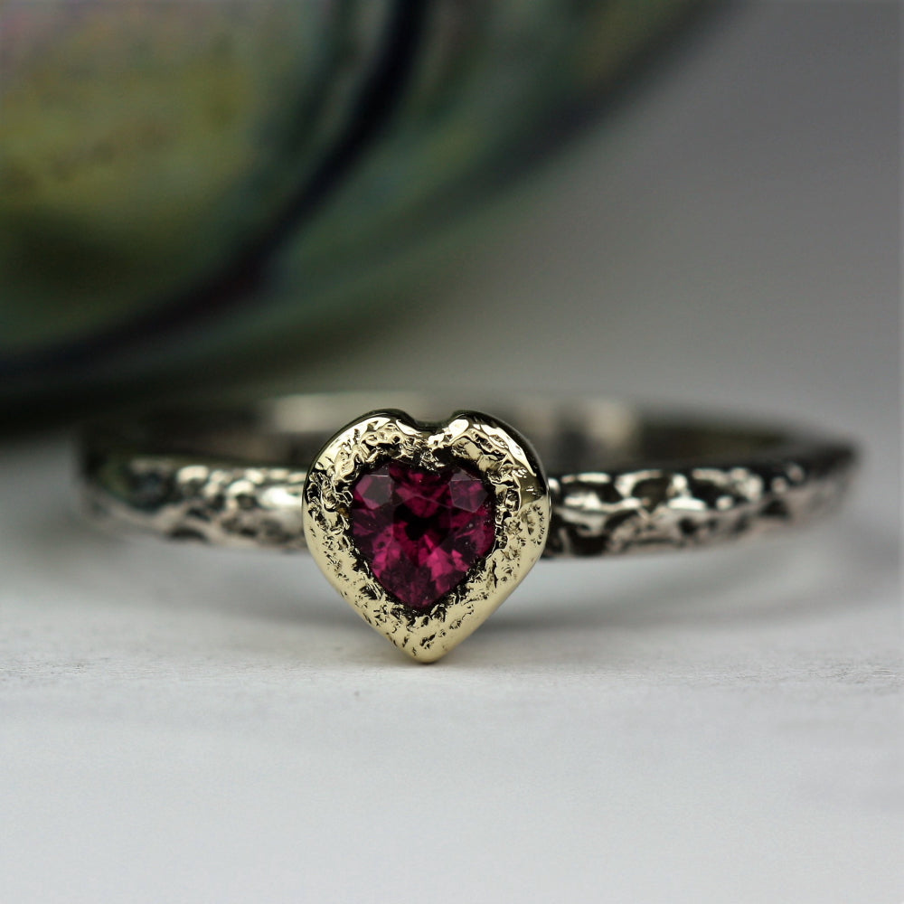 October Birthstone Tourmaline heart bezel set in 9ct gold silver ring