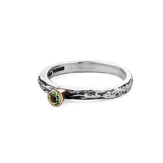 Peridot Silver and gold Textured ring band