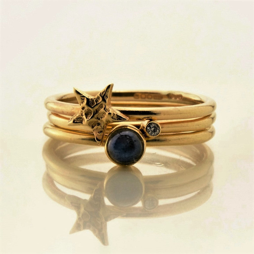 solid 9ct gold textured star labradorite and diamond stacking ring