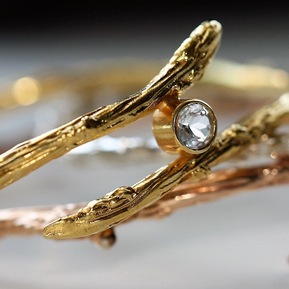 White Topaz gemstone Twig bangle close up
