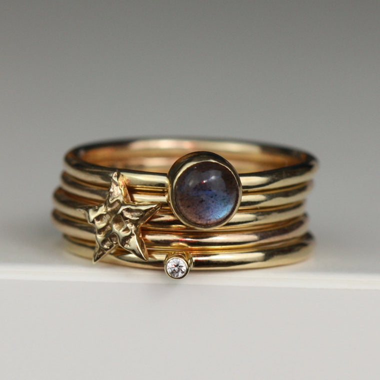 magical universe star, diamond and labradorite luxury stacking ring
