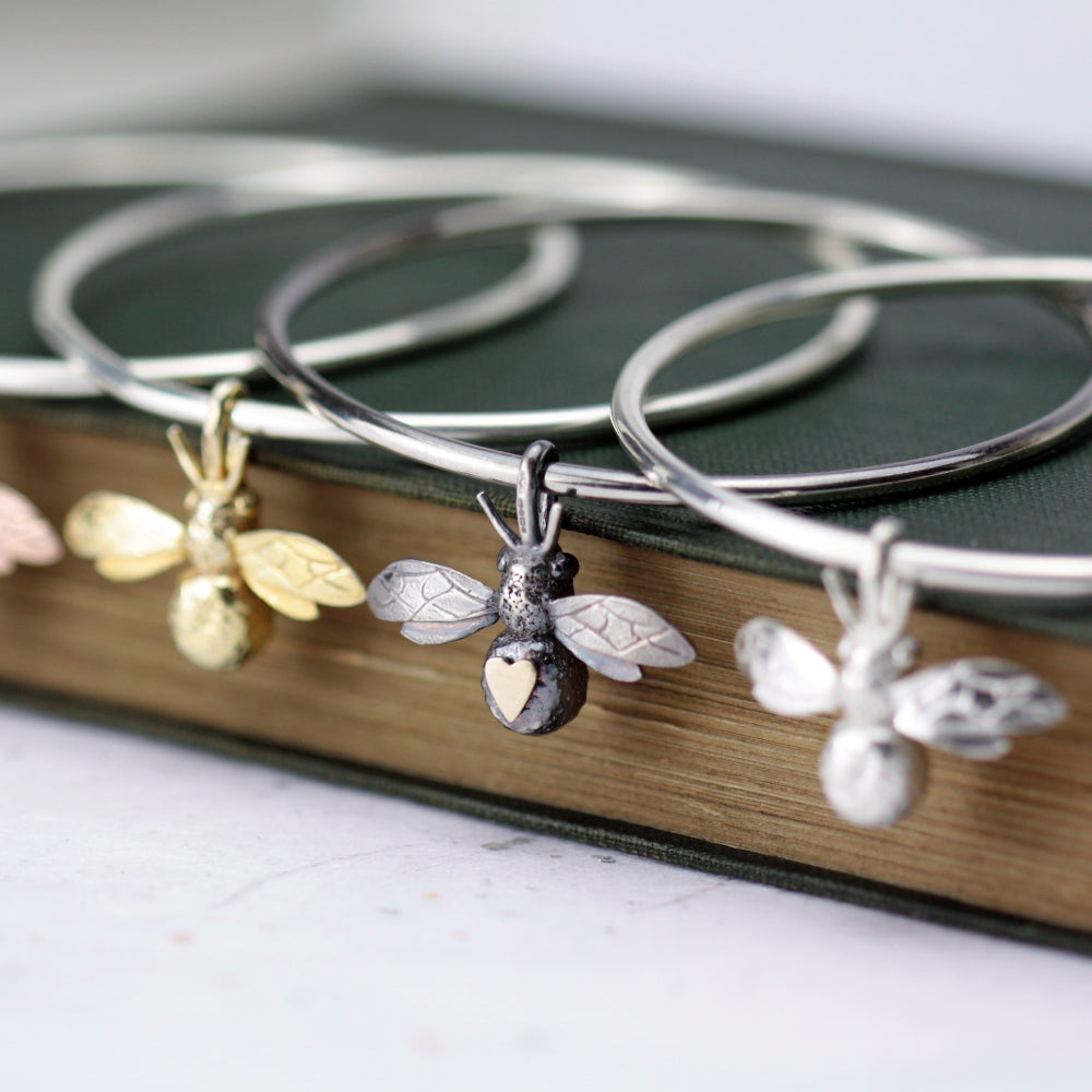 sterling silver handcrafted bee bangle