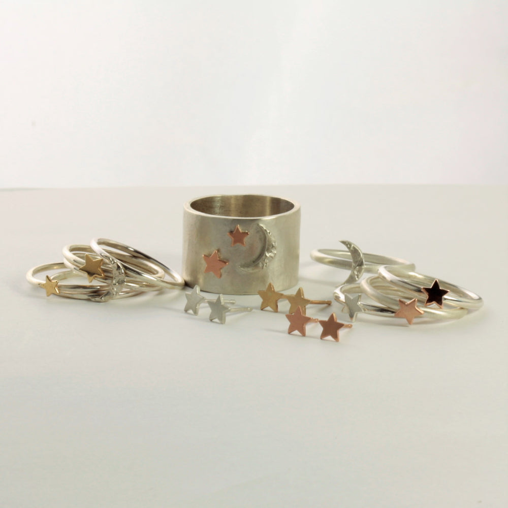 handmade celestial silver and gold Luna jewellery