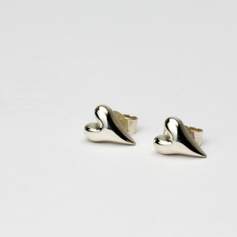 Dainty silver heart stud earrings