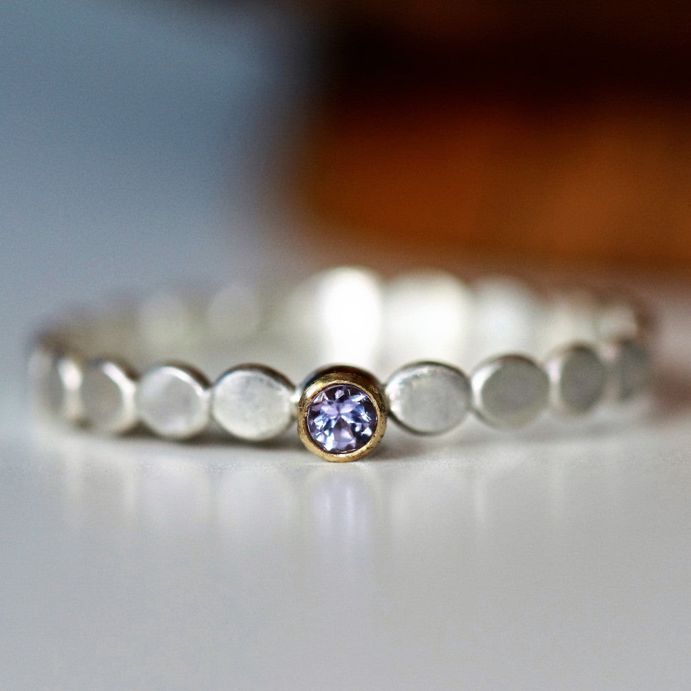 Tanzanite December birthstone dainty silver and gold ring