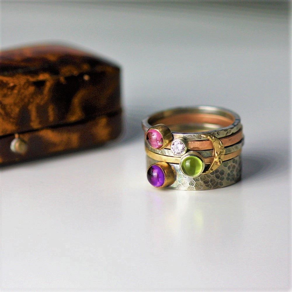 Unusual Gemstone Stacking Ring Set