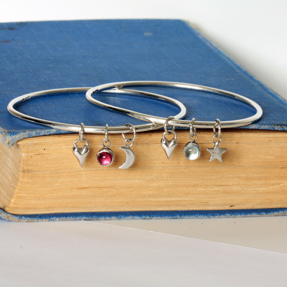 handmade silver gemstone charm wild at heart bangle