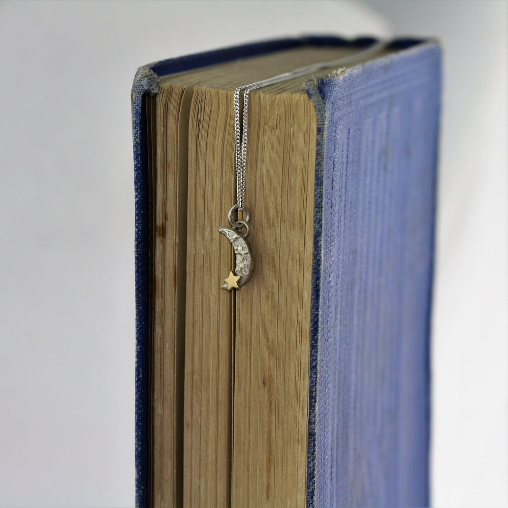Silver and gold Luna moon and gold star necklace