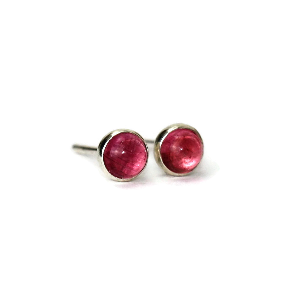 Handmade Gypsy silver pink Tourmaline 4 mm stud earrings