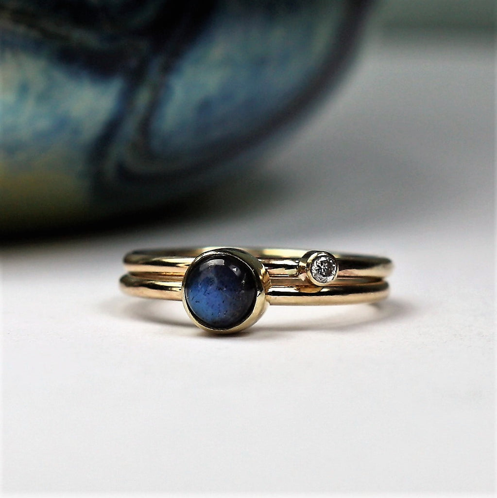 Gemstone and diamond mini gold stack ring