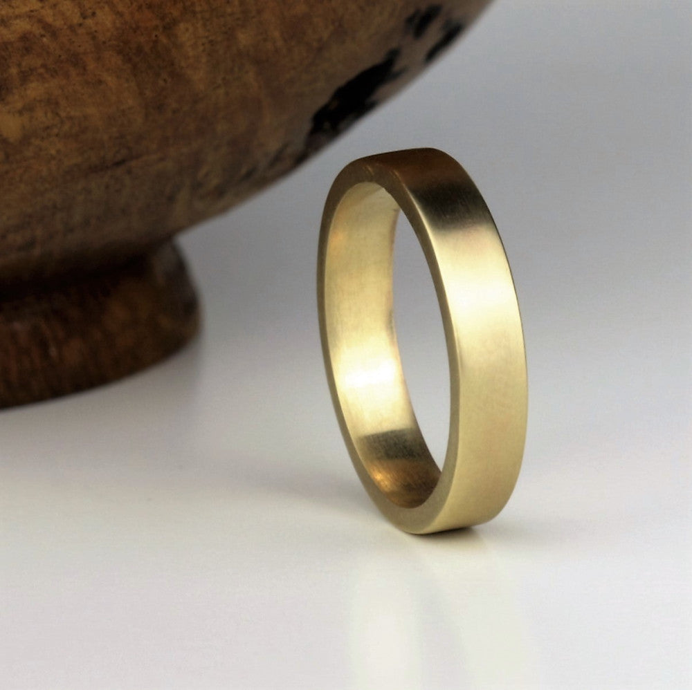 Designer 9ct brushed Matt flat band wedding ring