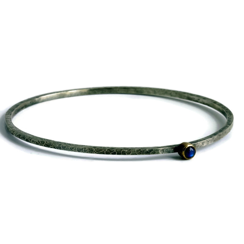 handmade rustic labradorite silver and gold blossom stacking bangle