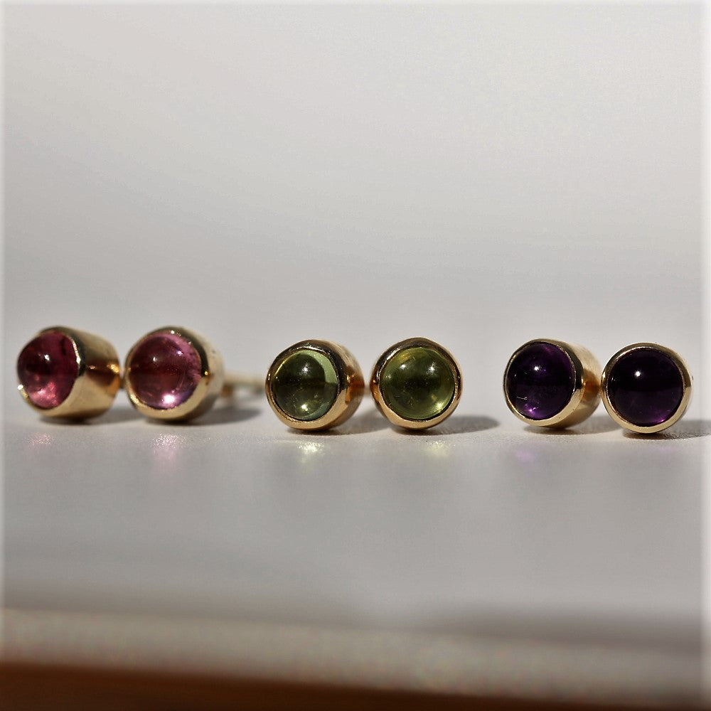handmade dainty gold gemstone stud earrings