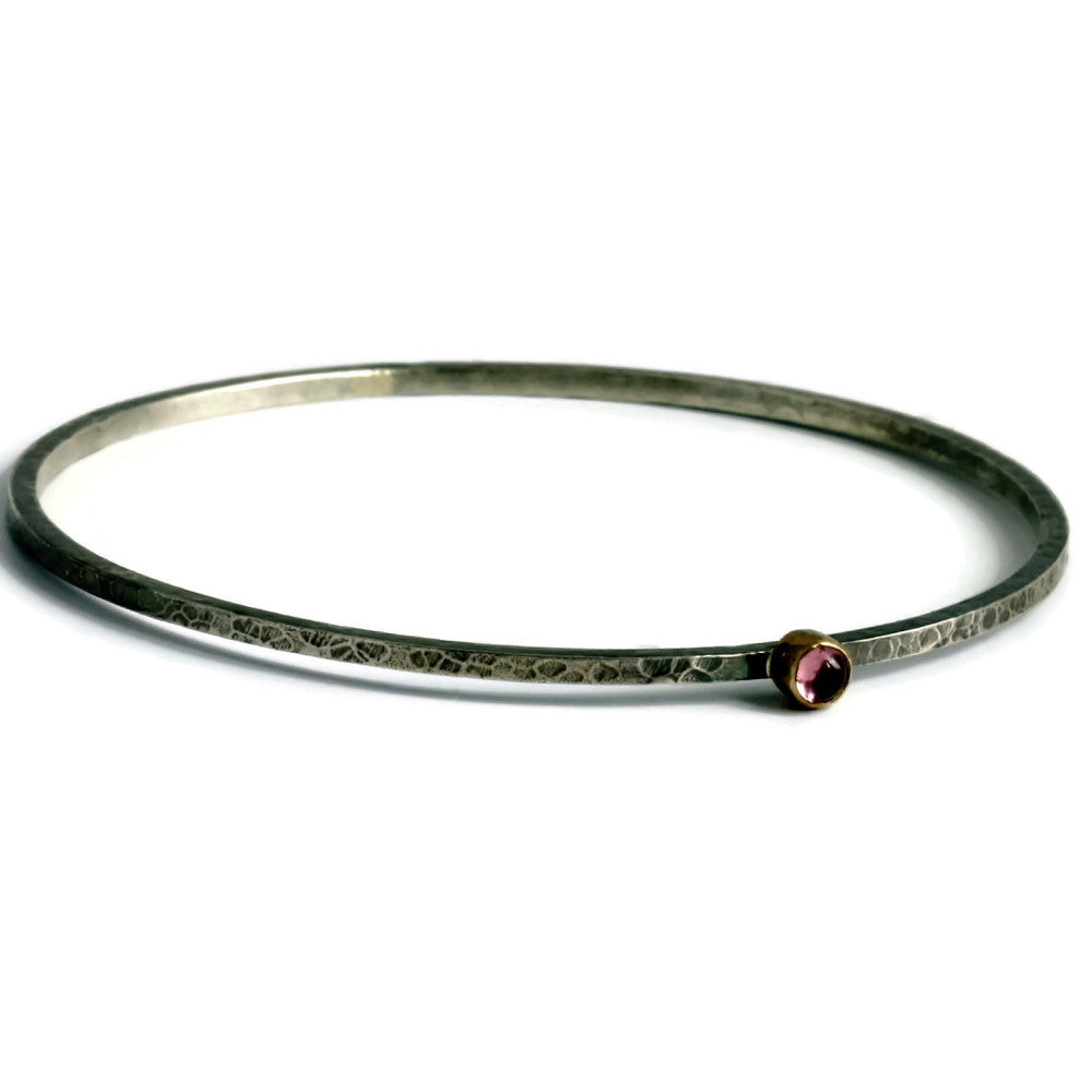 handmade pink tourmaline blossom silver and gold stacking bangle
