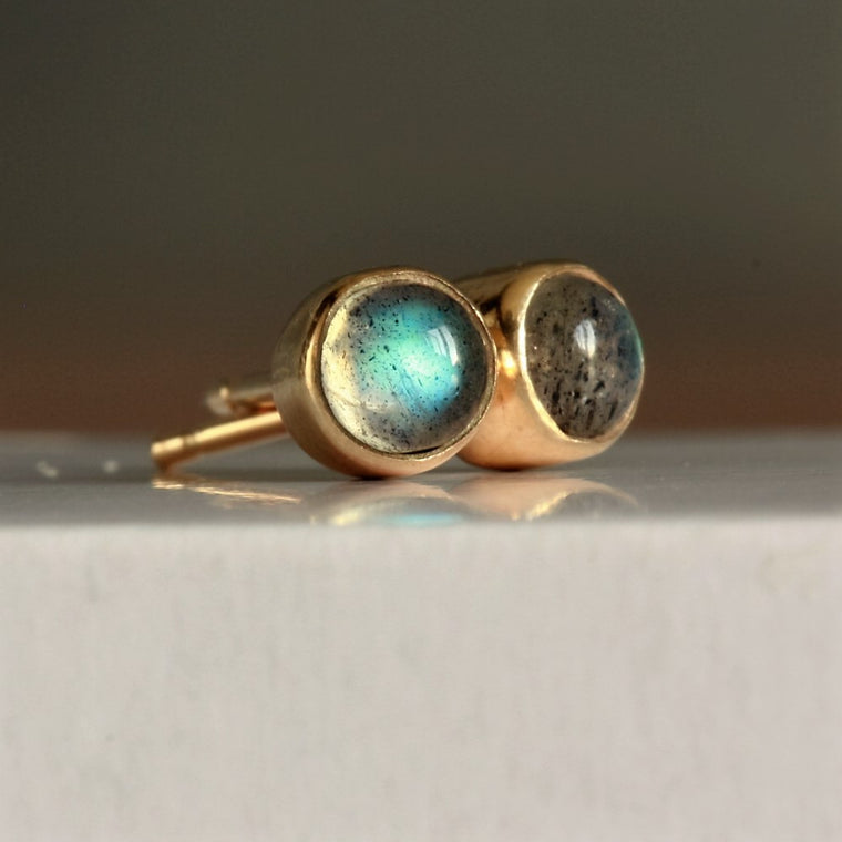  Solid gold labradorite stud earrings