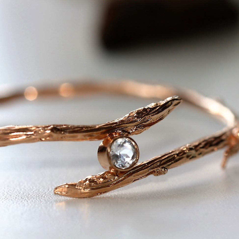 Handmade Rose Gold Twig Branch Topaz Bangle