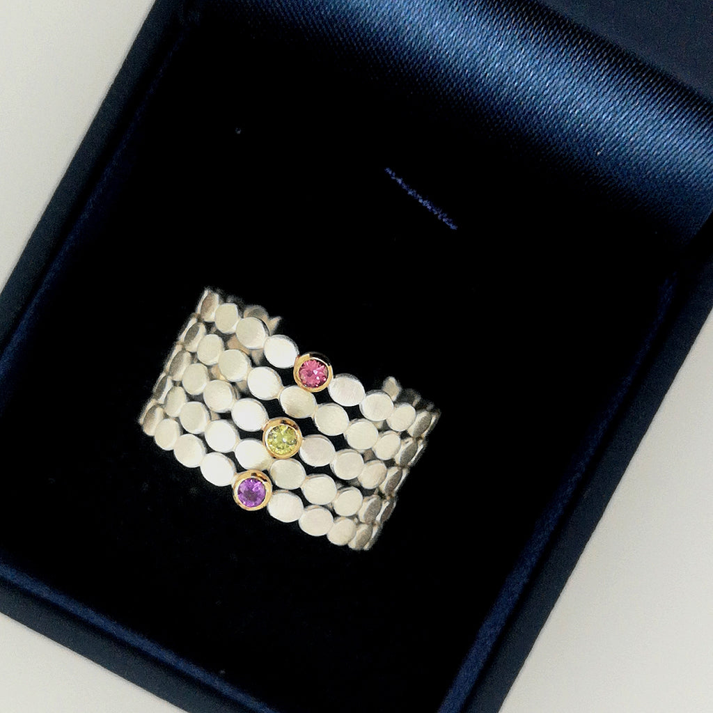 Birthstone silver and 18ct gold stacking rings