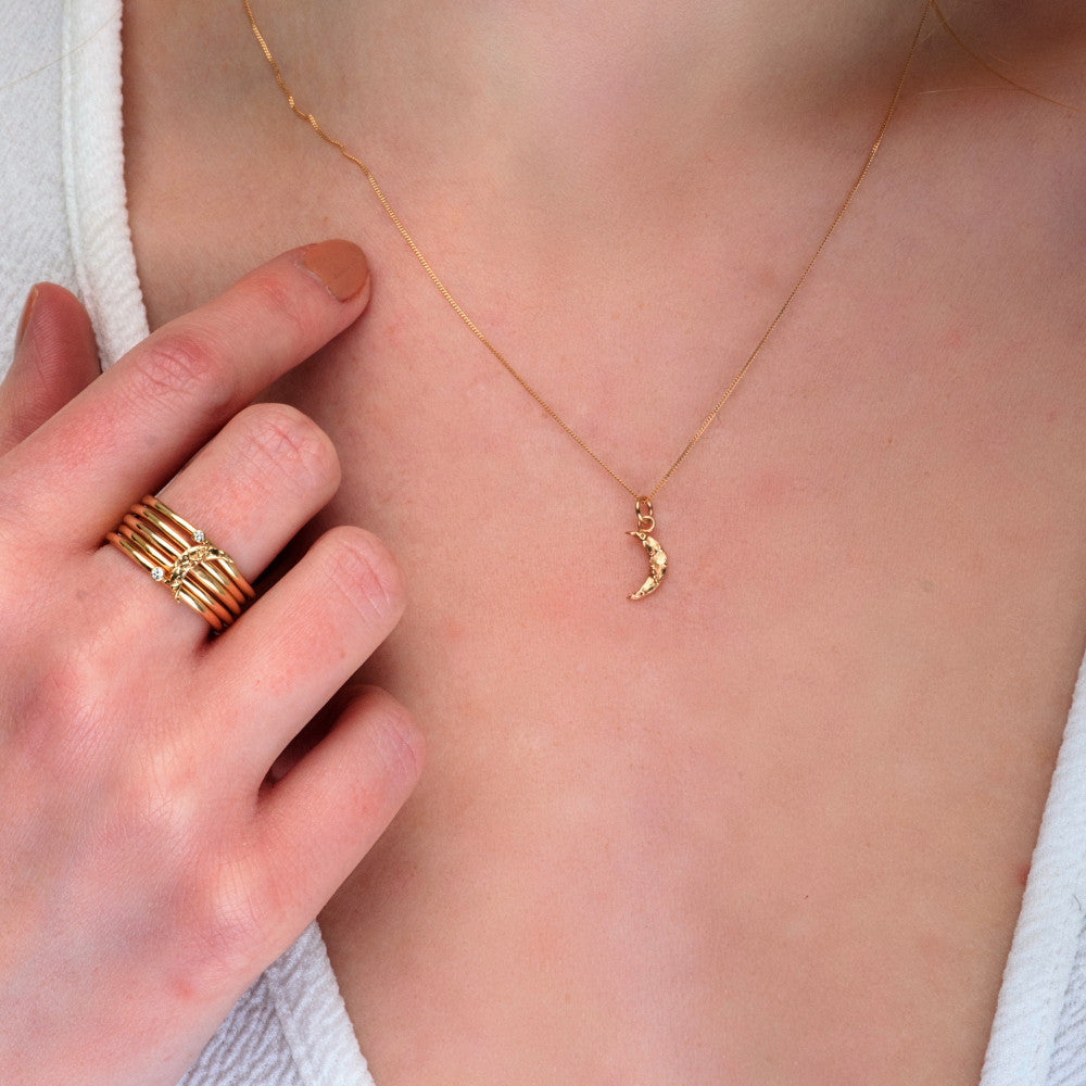 textured solid gold moon handmade jewellery