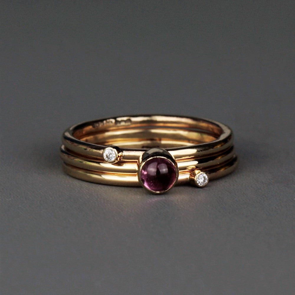 handmade wildflower diamond and tourmaline stacking rings