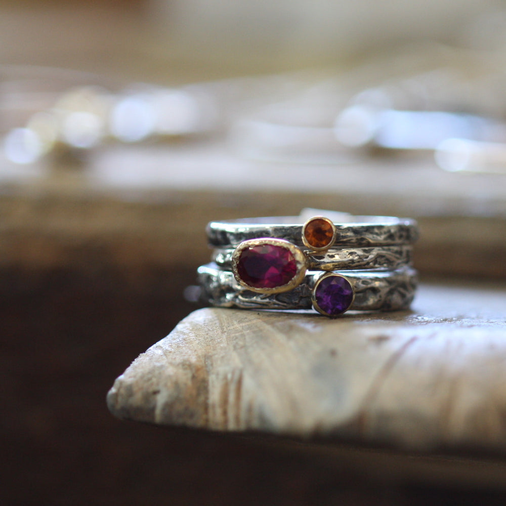 Slim Garnet Textured Treasure Ring